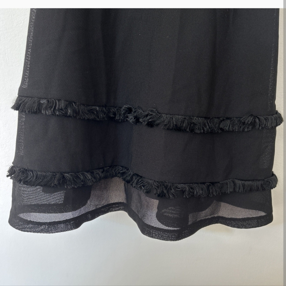 Sandro Little Black Mini Sleeveless Dress Fringe And Mesh Detail Size 1 - Picture 9 of 9